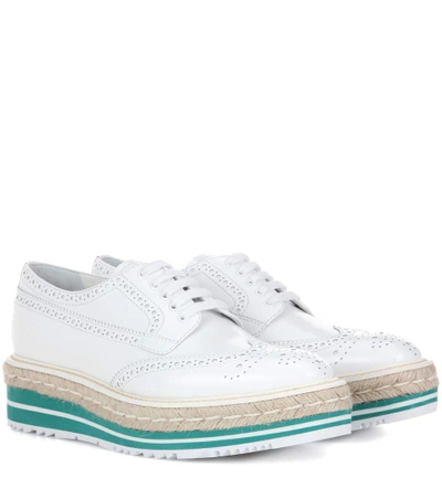 Prada Wingtip Leather Brogues In White
