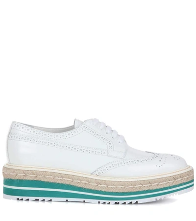 Shop Prada Wingtip Leather Brogues In White