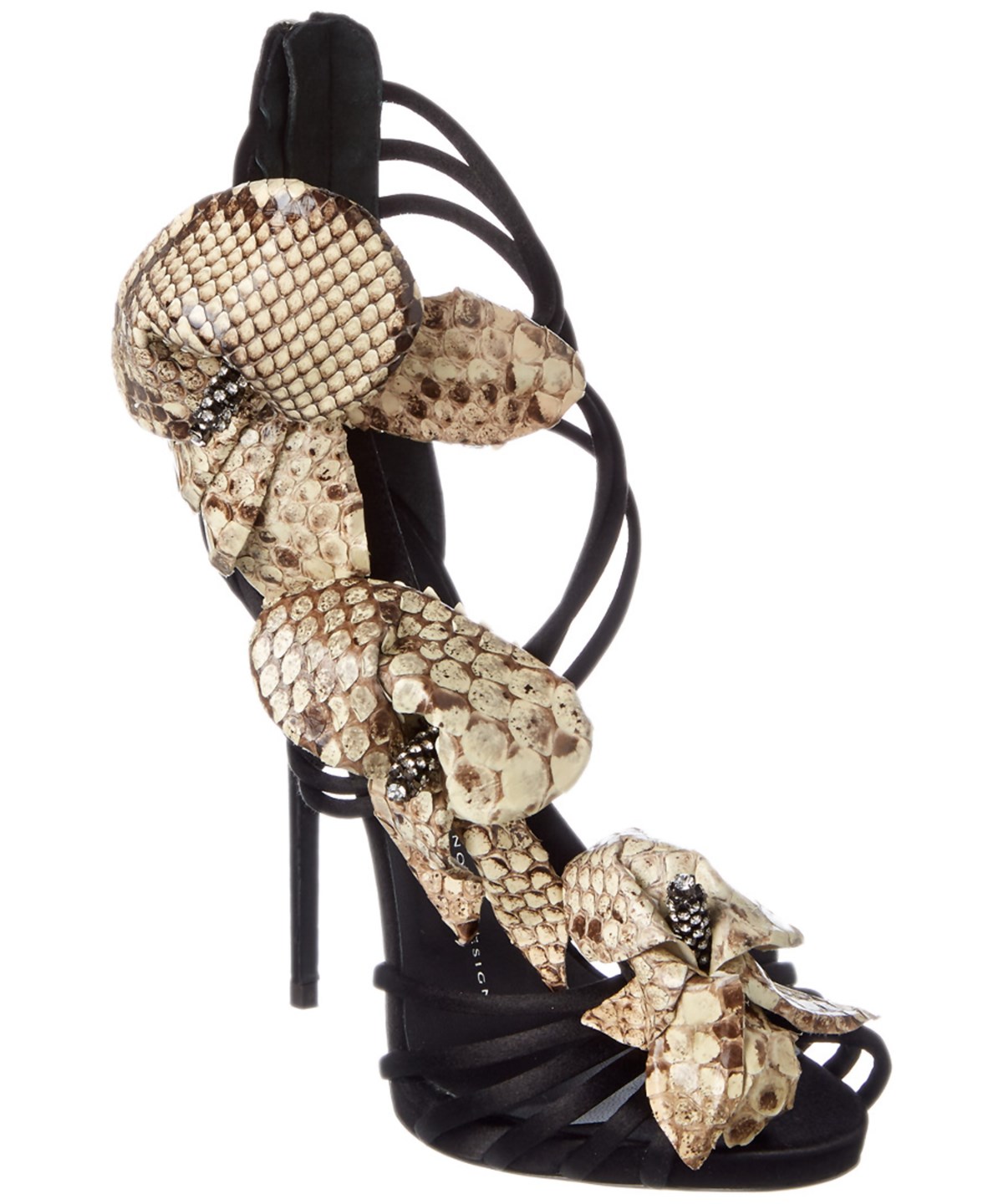 Giuseppe Zanotti Snake Print Flower Leather Sandal In Black | ModeSens