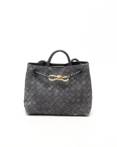 Bottega Veneta Womens Graphite-mb-graphite Andiamo Small Intrecciato Leather-suede Shoulder Bag In Gray