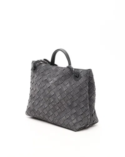 Bottega Veneta Womens Graphite-mb-graphite Andiamo Small Intrecciato Leather-suede Shoulder Bag In Gray