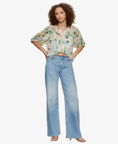 Sanctuary Petite Printed Split Neck Top In Multi