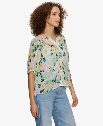 Sanctuary Petite Printed Split Neck Top In Multi