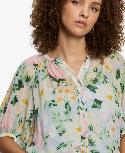 Sanctuary Petite Printed Split Neck Top In Multi