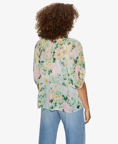 Sanctuary Petite Printed Split Neck Top In Multi