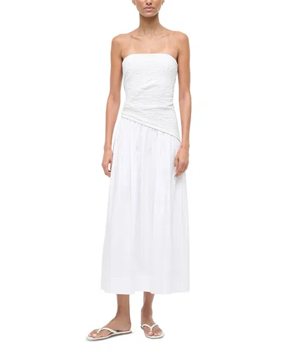 Staud Nia Strapless Seersucker Maxi Dress In White