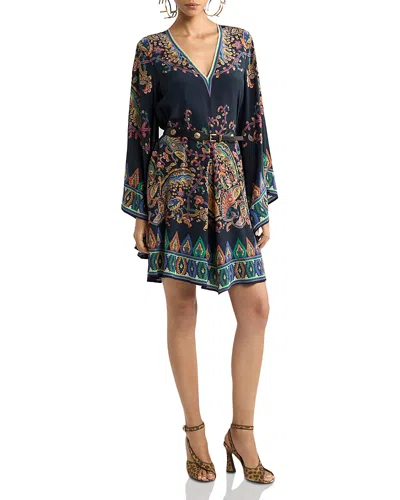 Etro Paisley Silk Belted Bell-sleeve Mini Dress In Multi