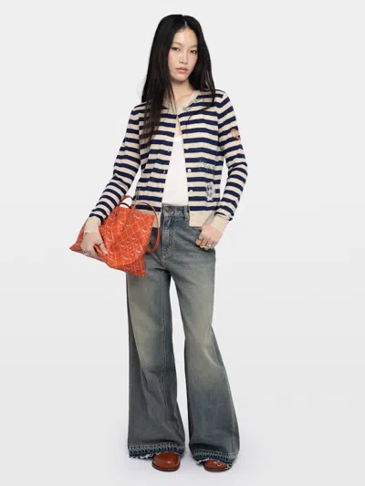 Zadig & Voltaire Missya Embellished Stripe Cashmere Cardigan In Multi