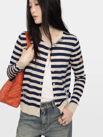 Zadig & Voltaire Missya Embellished Stripe Cashmere Cardigan In Multi
