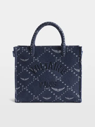 Zadig & Voltaire Angel Mini Zv Monogram Denim Tote In Blue