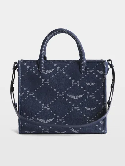 Zadig & Voltaire Angel Mini Zv Monogram Denim Tote In Blue