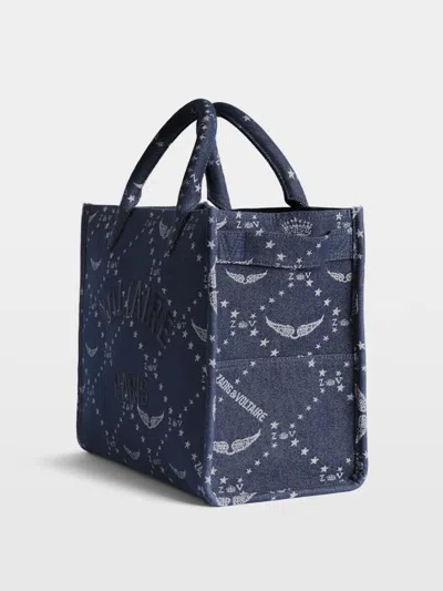 Zadig & Voltaire Angel Mini Zv Monogram Denim Tote In Blue