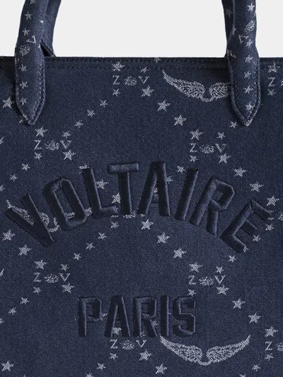 Zadig & Voltaire Angel Mini Zv Monogram Denim Tote In Blue