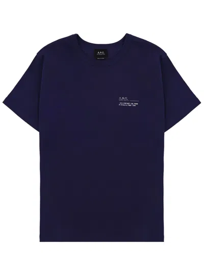 A.p.c. A. P.c. Crew-neck Logo-print T-shirt In Blue