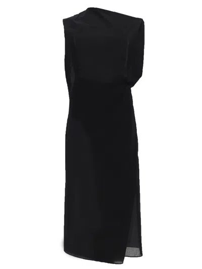 Jacquemus Drap Cotton-blend Poplin Midi Dress In Black