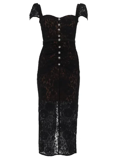 Self-portrait Belted Embellished Cotton-blend Lace Midi Dress In Black