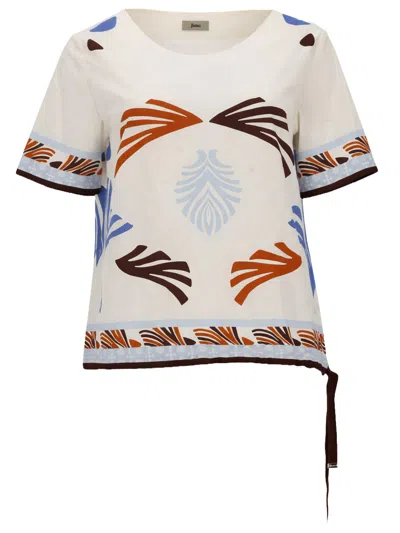Herno Graphic Print T Shirt Round Neck Tie In White