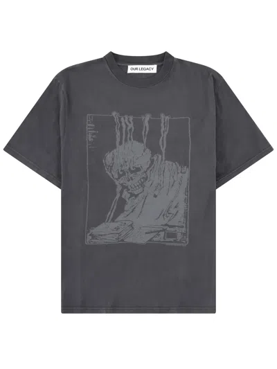 Our Legacy Men S Box T-shirt Angry Fan Mail Print In Gray