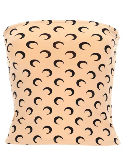 Marine Serre Beige Recycled Moon Jersey Second Skin Tube Top In Multi
