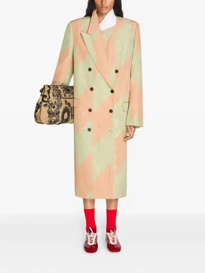 Dries Van Noten Double-breasted Chevron Coat In Multi
