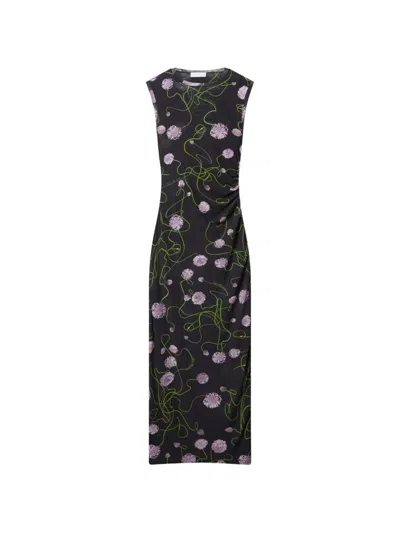 Stella Mccartney Twisted Floral Mesh Body-con Midi Dress In Black