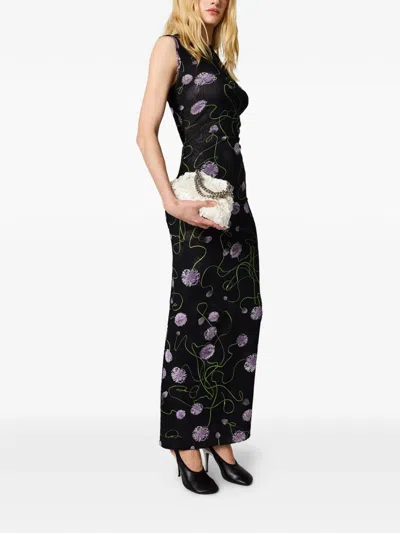 Stella Mccartney Twisted Floral Mesh Body-con Midi Dress In Black