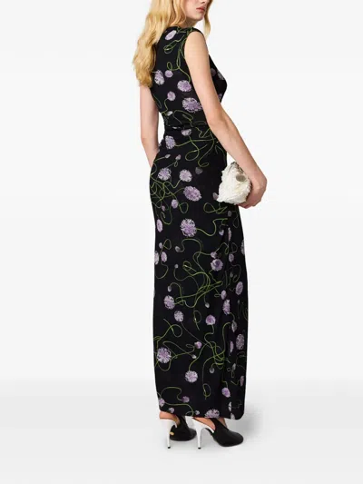 Stella Mccartney Twisted Floral Mesh Body-con Midi Dress In Black
