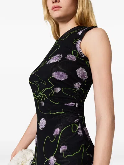 Stella Mccartney Twisted Floral Mesh Body-con Midi Dress In Black