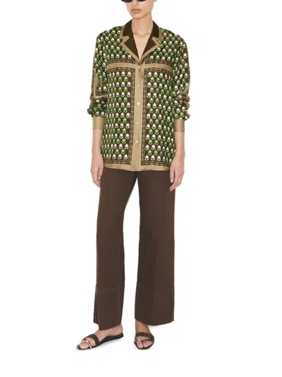 Tory Burch Printed Silk Shirt In Green