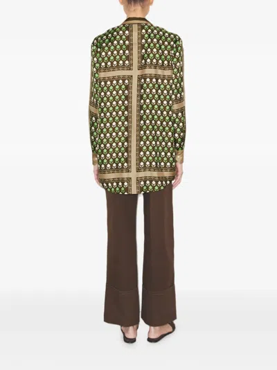 Tory Burch Printed Silk Shirt In Green