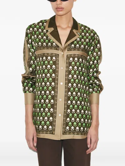 Tory Burch Printed Silk Shirt In Green