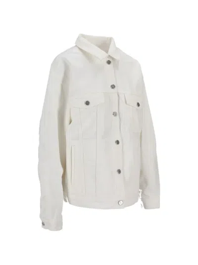 Anine Bing Structured Beige Jacket With Button-down Front In White