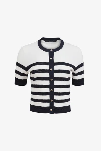 Toccin Oakley Striped Button-down Short-sleeve Cardigan In White
