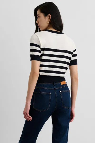 Toccin Oakley Striped Button-down Short-sleeve Cardigan In White