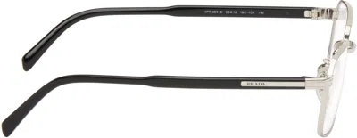 Prada Silver & Black Square Glasses In Silver
