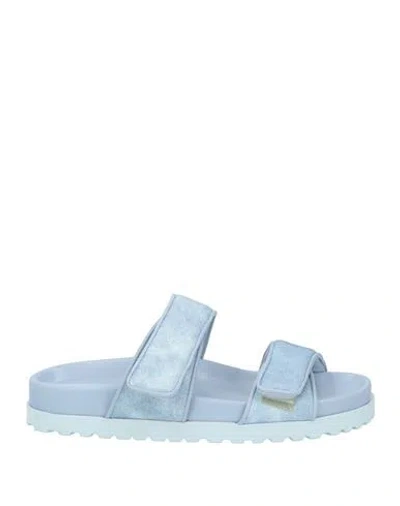 Gia Borghini Touch-strap Denim Slides In Blue