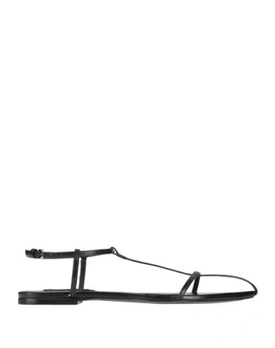 Jil Sander Leather Sandals Flat Sole Pointed Toe In Black