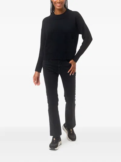 Alpha Studio Rundhals-pullover Mit Vordertasche In Black