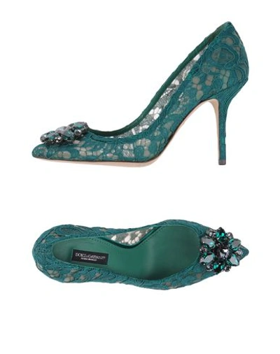 Dolce & Gabbana Woman Pumps Green Size 6 Viscose, Cotton, Polyamide, Silk