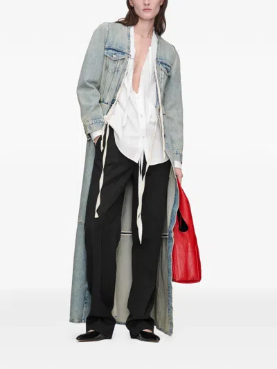 Maison Margiela Patchwork Tie-detail Coat In Blue