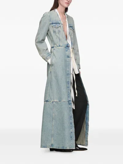 Maison Margiela Patchwork Tie-detail Coat In Blue