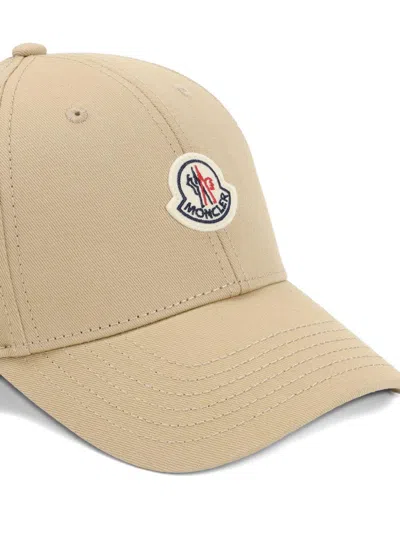 Moncler Beige Baseball Cap With Embroidered Logo In Orange