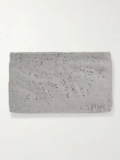 Rabanne Mesh Logo Clutch Bag In Silver