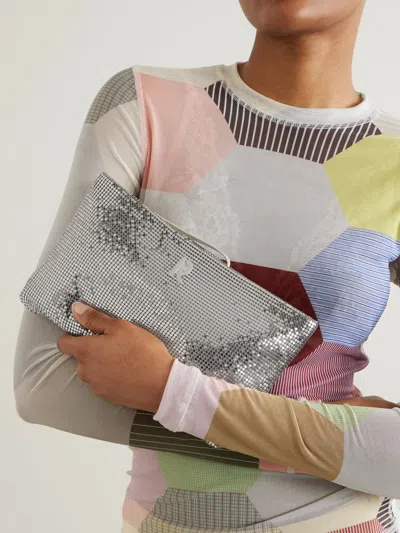 Rabanne Mesh Logo Clutch Bag In Silver