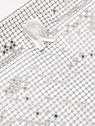 Rabanne Mesh Logo Clutch Bag In Silver