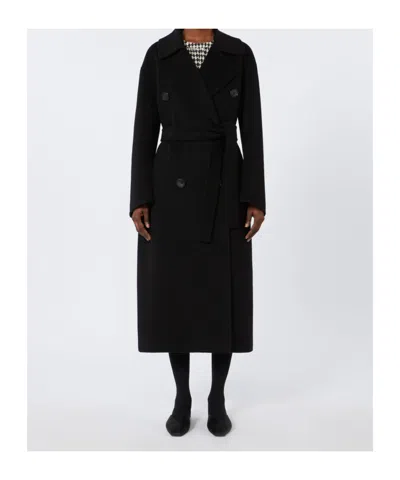 Max Mara Long Wool Coat In Black