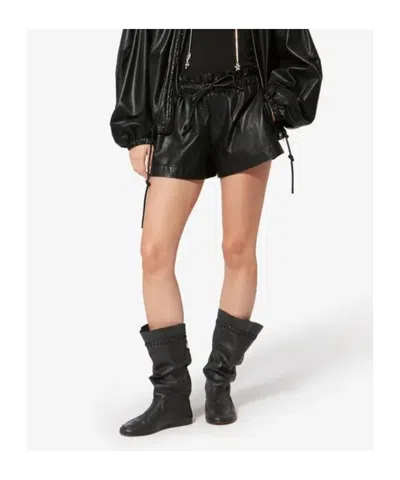 Isabel Marant Etoile Women 'naline' Black Shorts With Drawstring Elastic Waist In Ecoleather Woman