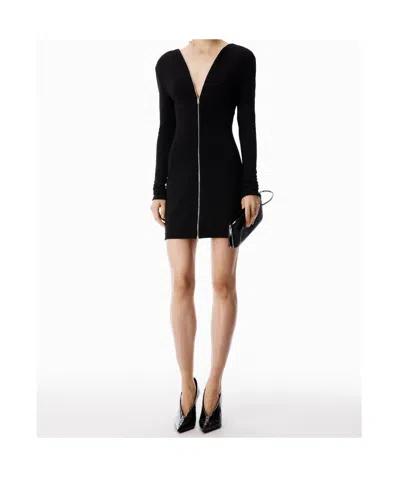 Alexander Wang Black Continuous Zipper V-neck Mini Dress