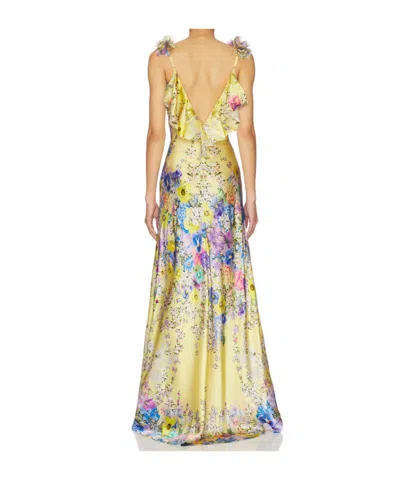 Camilla Embellished Floral Ruffled Silk Satin Maxi Dress In Yellow