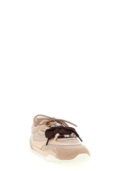 Pinko Yulia Leather And Mesh Sneakers With Two-tone Laces In Pink